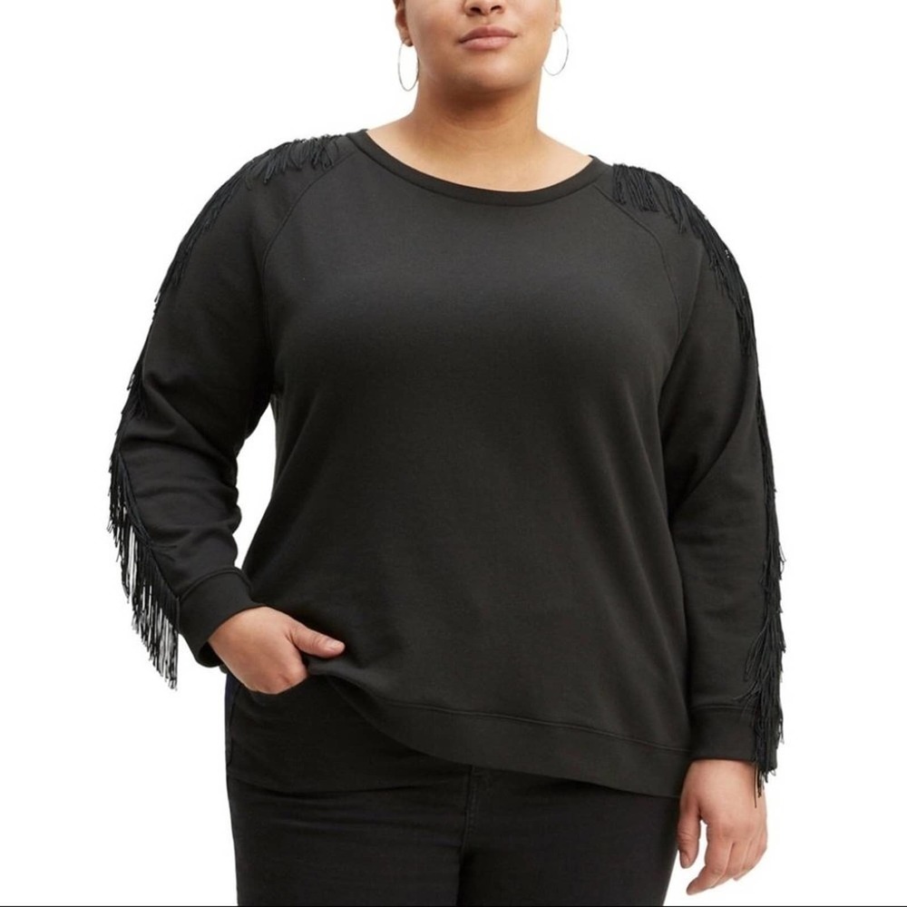 LEVI'S Reese Crewneck Fringe Black Sweatshirt Size 2X NEW